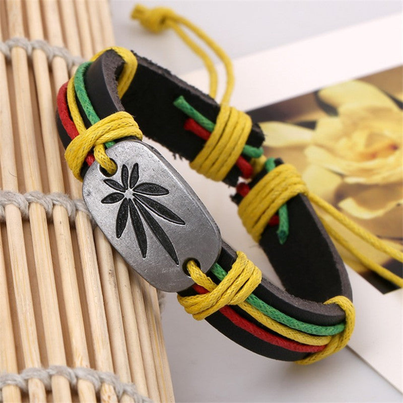 Jamaican Reggae Red Yellow Green Leaf Bracelet