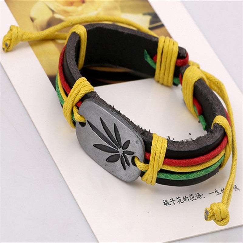 Jamaican Reggae Red Yellow Green Leaf Bracelet