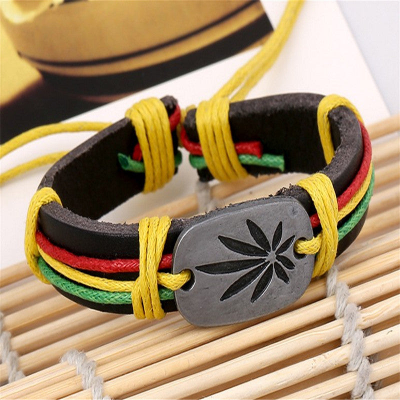 Jamaican Reggae Red Yellow Green Leaf Bracelet