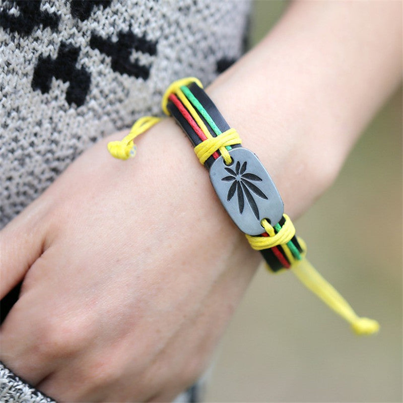 Jamaican Reggae Red Yellow Green Leaf Bracelet