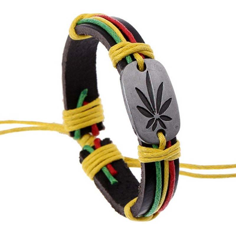 Jamaican Reggae Red Yellow Green Leaf Bracelet